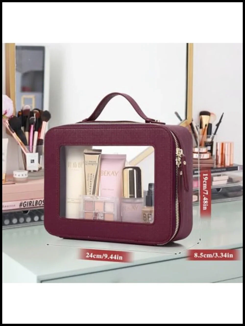 Clear Cosmetic Bag Waterproof PU Travel Makeup Organizer with Zipper TSA